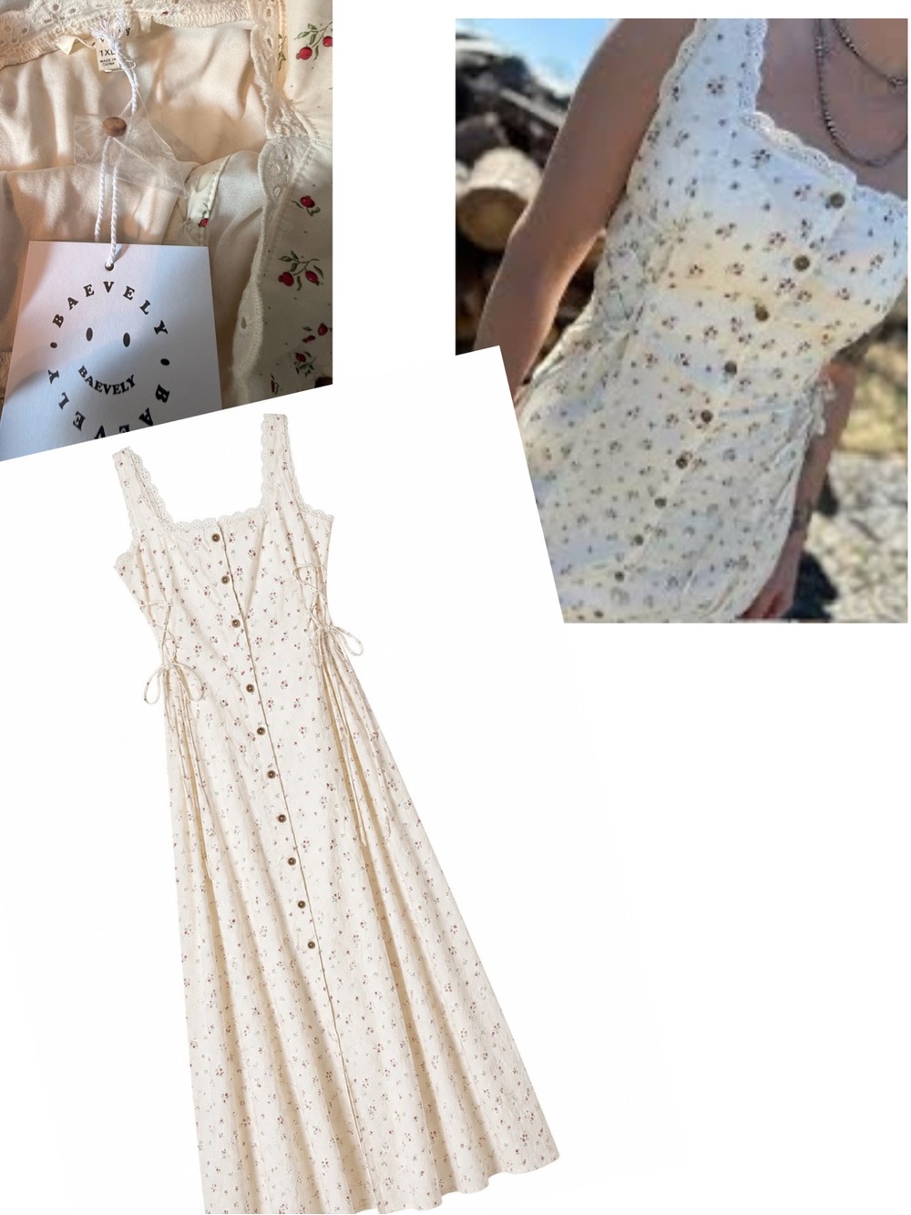 Baevely Cream Floral Maxi Dress with Button-Front & Lace Straps